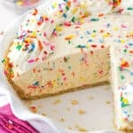 cake batter ice cream pie with a slice removed